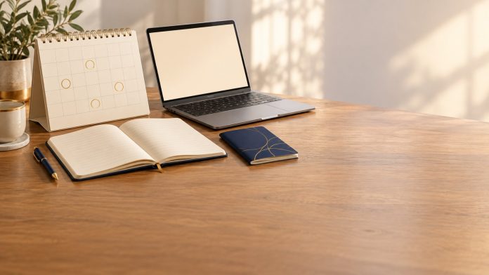 Calendar and laptop on a desk, planning applications for education grants