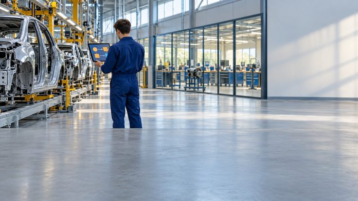 Automotive worker in a training workshop as part of the EU Skills Guarantee reskilling pilot
