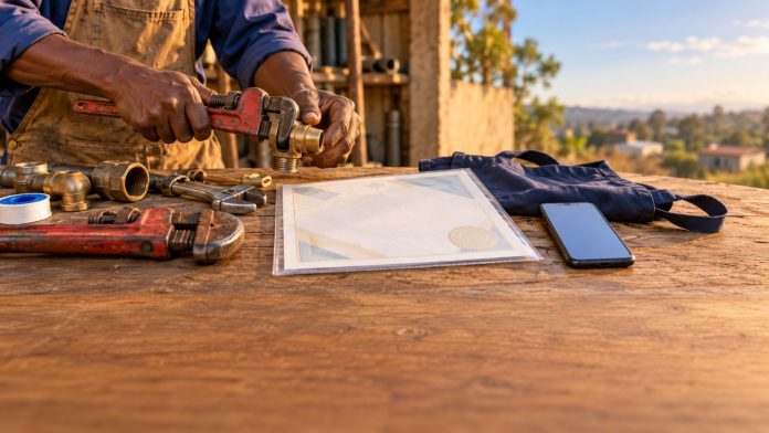 Recognition of prior learning: a Kenyan artisan's workbench in an open-air workshop